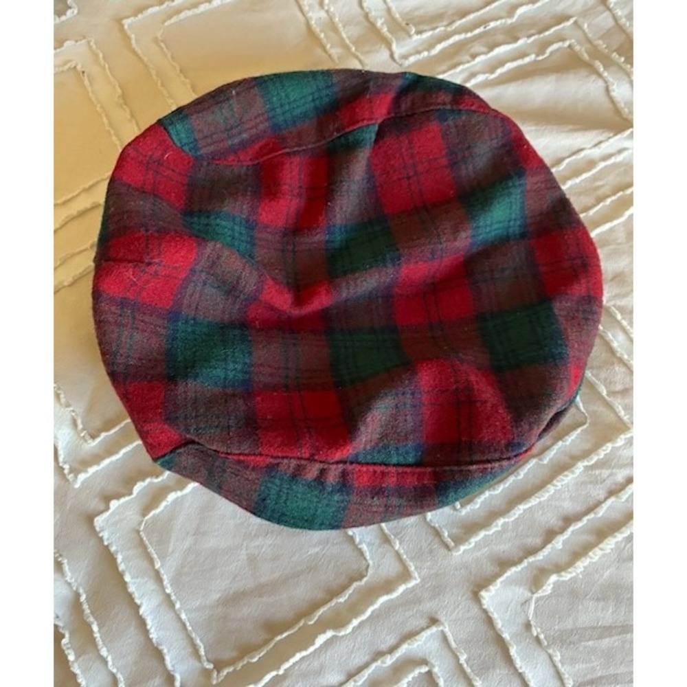 Vintage Pendleton Plaid Flat Cap Red Green 100% Virgin Wool Newsboy Hat USA